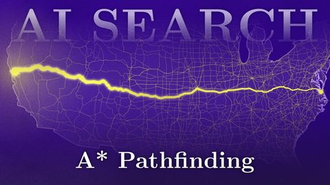 A glowing route through a graph visualizing the A-star pathfinding algorithm.
